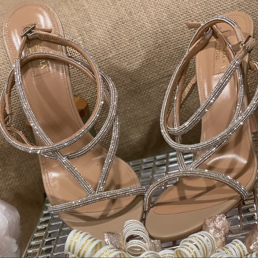 AQUAZZURA
Moondust 105 Crystal-embellished Leather Sandals In Beige